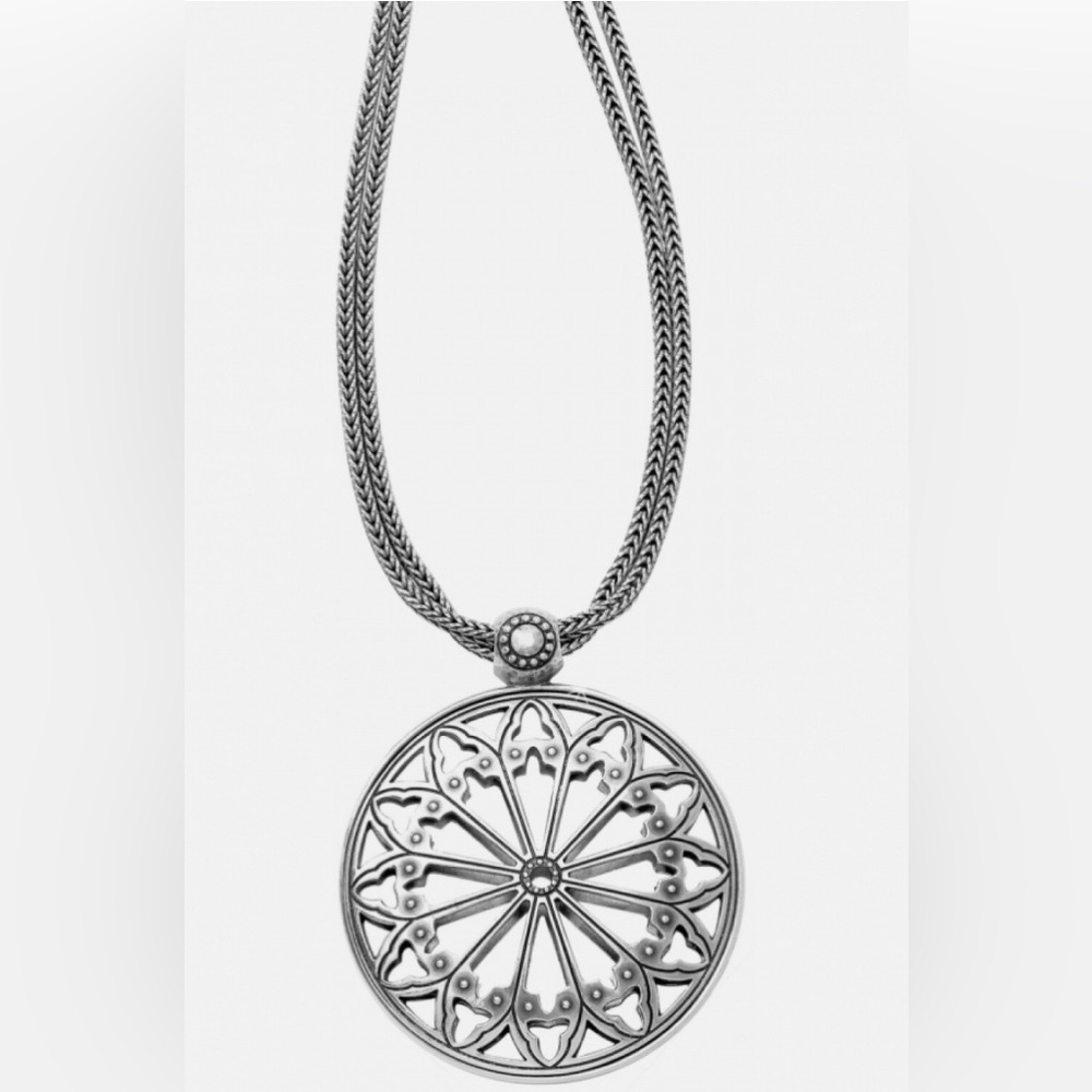 ๐ BRIGHTON Retired Capella Ferrara Filigree Disc Medallion Silver Long Necklace - Picture 7 of 11